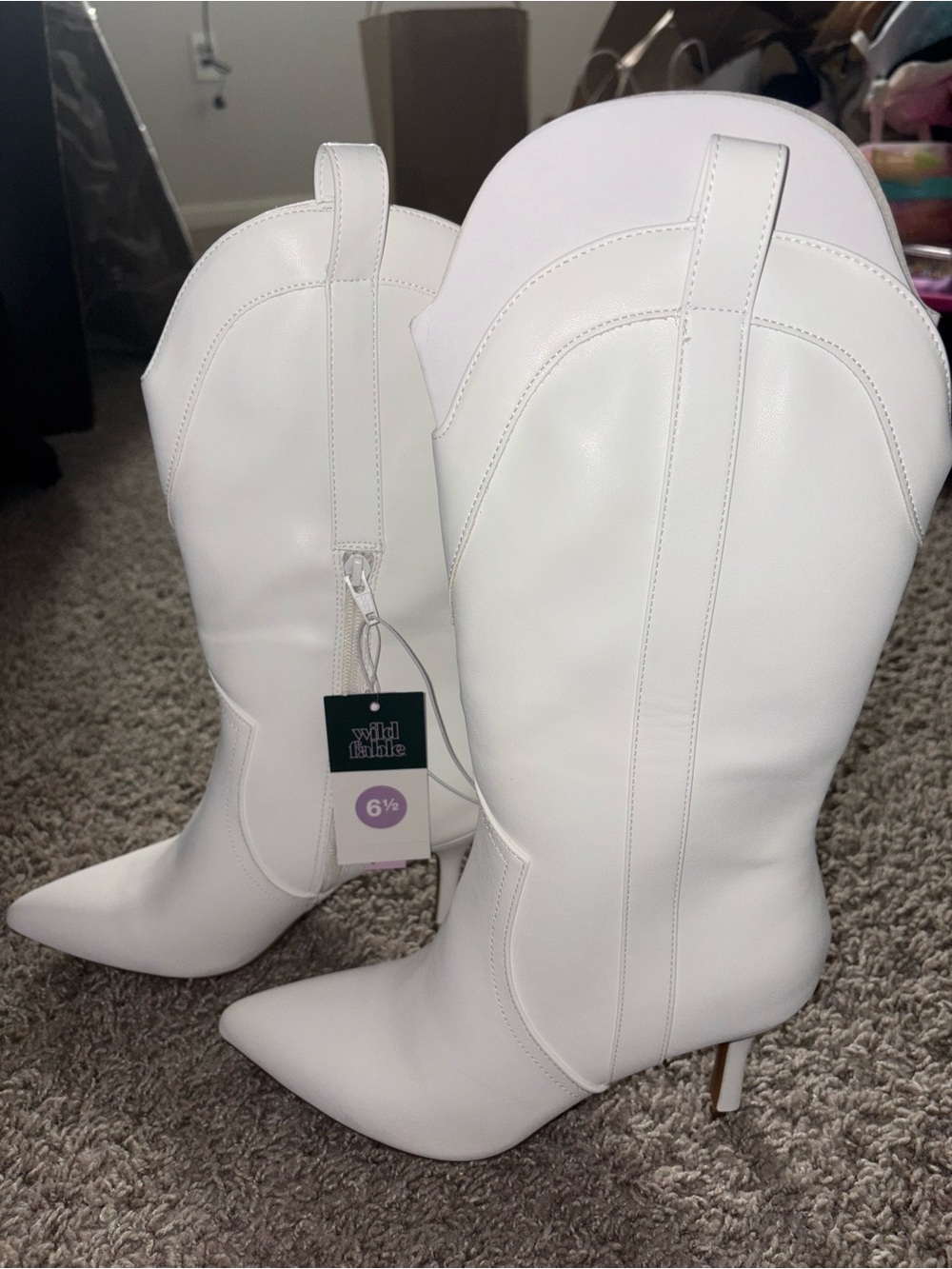 wild fable White Pointed-Toe Stiletto Western Knee Boots